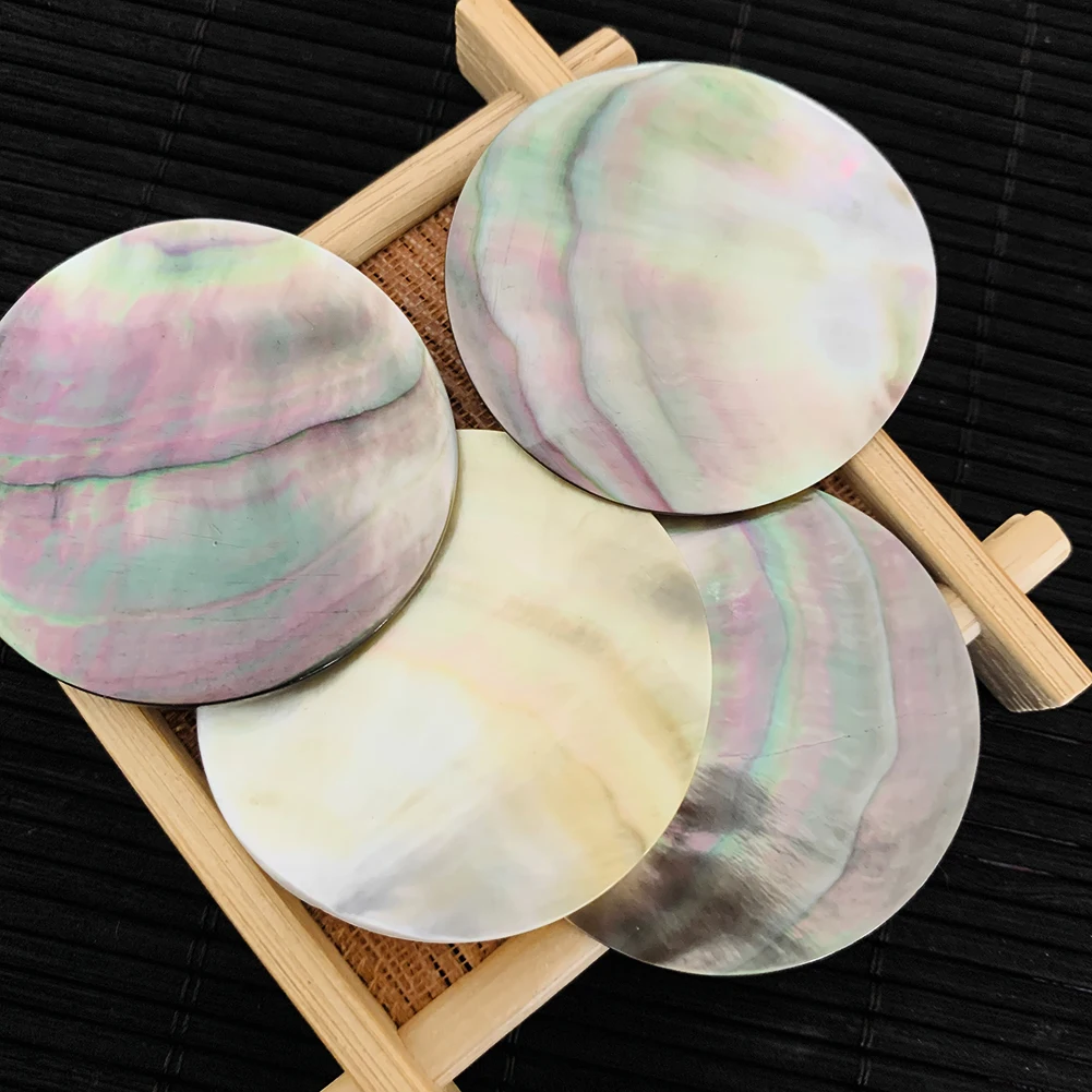 2PCS 45mm Natural Black Mop Seashell Charm Bead Pendant Round Mother of Pearl Polished Shell For DIY Jewelry natural shell ornaments