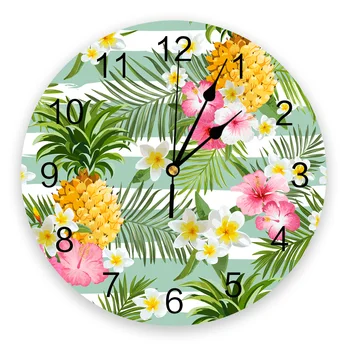 

Pineapple And Tropical Flower Wall Clock Silent Non Ticking Kids Room Decorative Clock for Home Living Room Bedroom