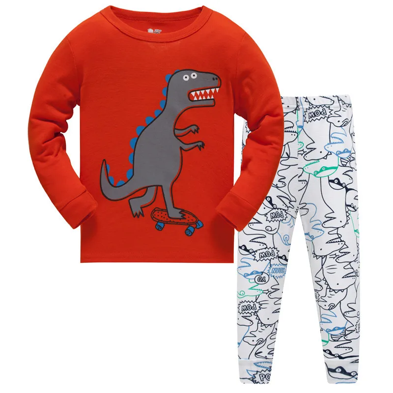 Коллекция года, Детские пижамные комплекты Одежда для маленьких мальчиков Пижама с динозавром, пожарным двигателем, для маленьких мальчиков, футболка с длинными рукавами и Рисунком Тигра+ штаны, комплект из 2 предметов - Цвет: 19