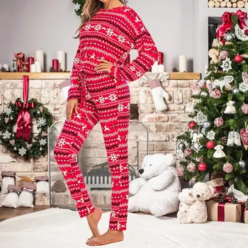 

Christmas Pajamas Two Pieces Sets Women Autumn Winter Letter Tree Print Long Sleeve Tops+Long Pencil Pants Sleepwear Suits