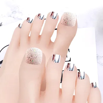 

24pcs toe nails Fashion Simple Silver press on toenails Exquisite Glitter Sequin Decorate Pre Design Finished fake toe nails
