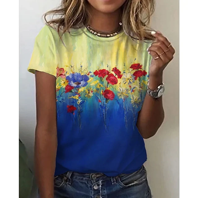 2021 New Women's Rose Flower Pattern Printing Top Fashion Summer Short-sleeved Fashion Casual Plus Size 3D Rose Printing T-shirt Z ROSE-16