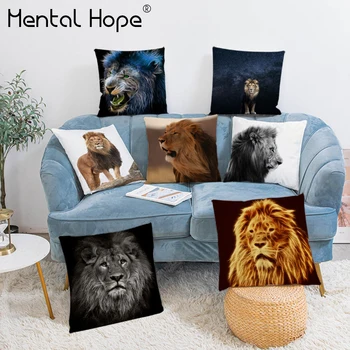 

Animal Printed Home Decorative Cushion for Sofa Realistic Lion Pattern Plush Throw Pillow Cover Living Room Square Pillowcase