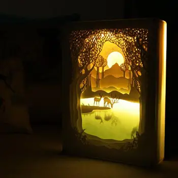 

Novelty LED Night Light Light And Shadow Paper Carving Lamp Diy Night Light Paper-cut Atmosphere Lamp Home Decor Creative Gift
