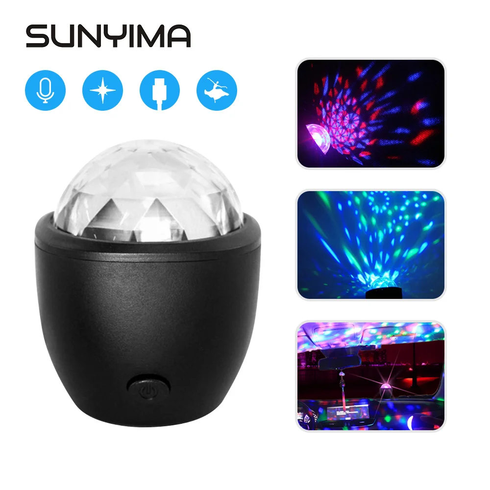 

SUNYIMA 3W USB Crystal Magic Ball Stage Light Sound Activated Rotating Disco Ball DJ RGB LED Light For Christmas Wedding