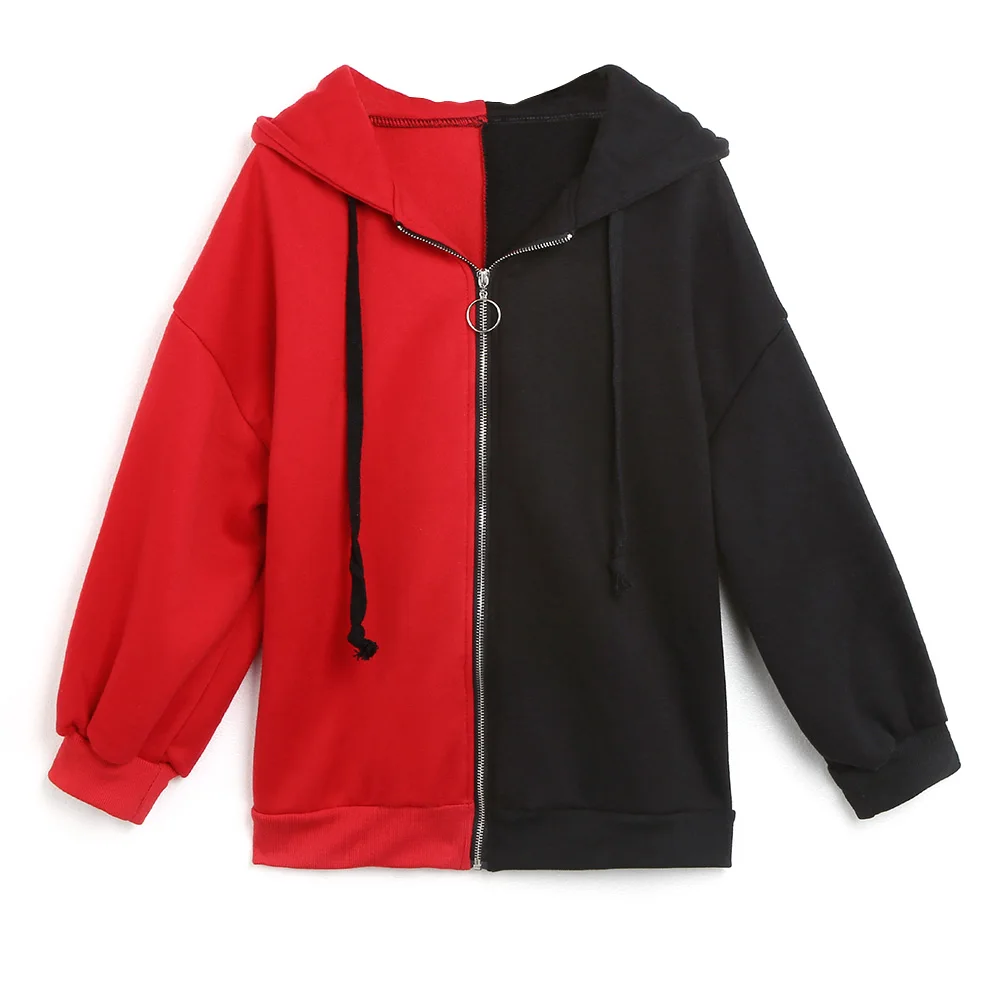 

Women'S Sweatshirt Color Contrast Hooded Collar Zipper Closure Long Sleeve Hoodie Cotton Fleece Ladies Sweatshirts Sports Coat