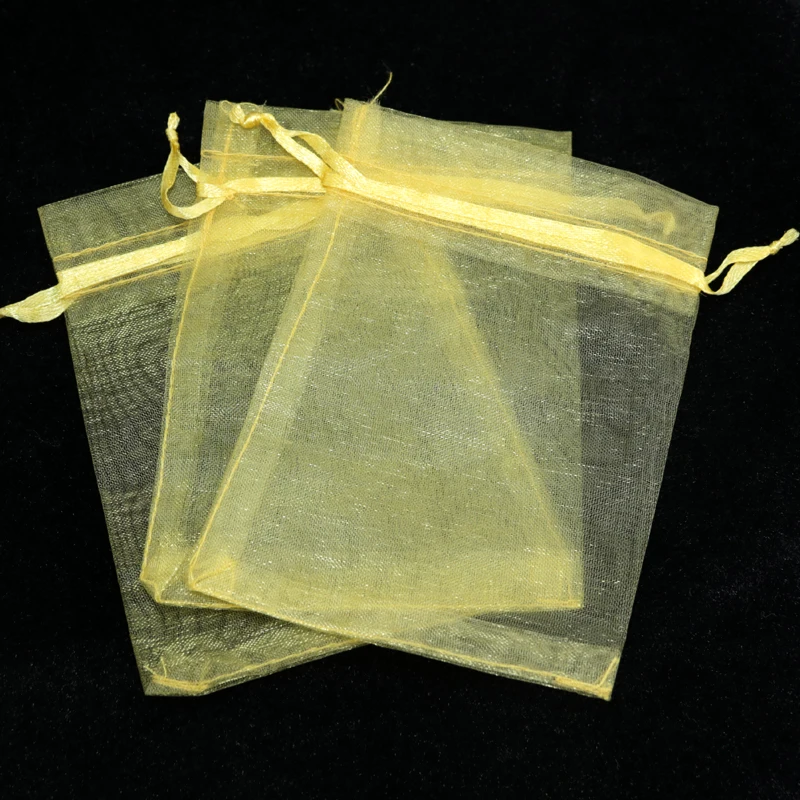 

100Pcs/lot Gold Organza Bag 15x20cm Wedding Favor Boutique Candy Gift Packaging Bag Organza Drawstring Gift Bags & Pouches