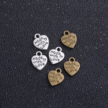 

20pcs/lot 10*12mm Two Color Vintage Metal Alloy Hearts Made with Love Charm Jewelry Heart Charms