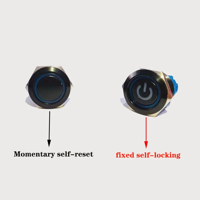 Black Push Button Switch 12/16/19/22mm Waterproof illuminated Led Light Metal Flat Momentary Switches with power mark 5V 12V 24V 5