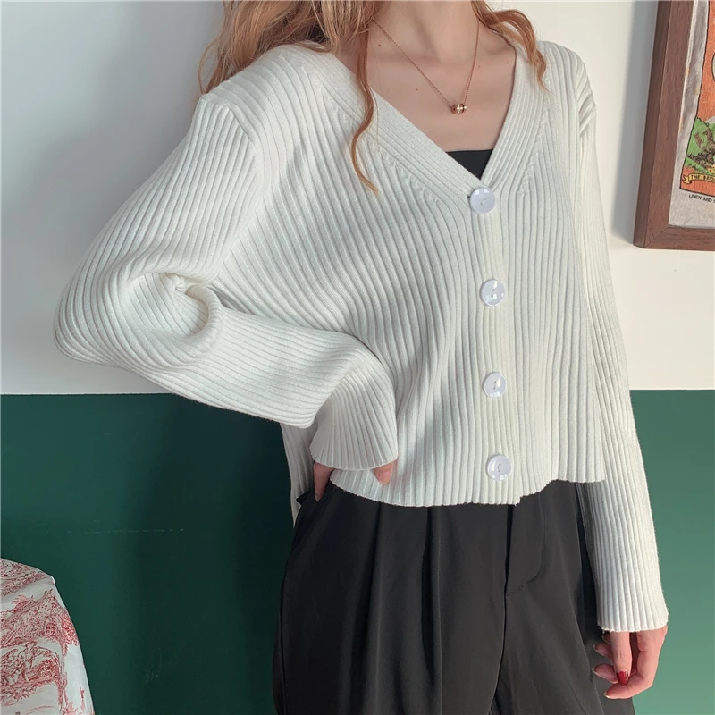 

6 colors Knitted Sweater Coat Long Sleeve Casual V-Neck solid color loose green Cardigans womens coats (L750)