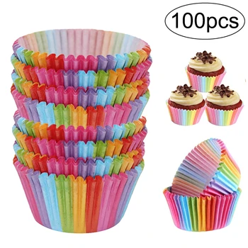 

100pcs Rainbow Cupcake Paper Liners Stand Molds Muffin Cases Party Cup Cake Tray Kitchen Bakeware Pastry Cake Accessories