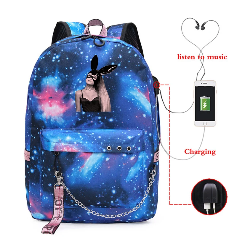 Mochila Feminina Ariana большая сумка-рюкзак Galaxy School Bookags для подростков девочек мальчиков женский рюкзак Usb зарядка дорожная сумка для ноутбука