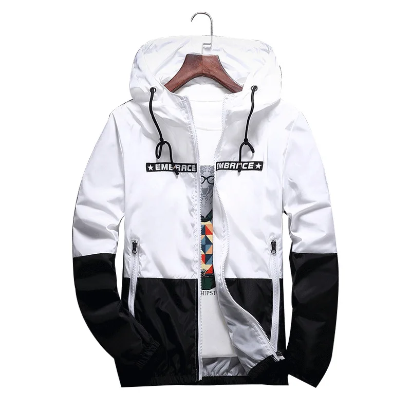 

Jacket spring and autumn men's hooded jacket men's casual Slim color matching men's zipper thin coat brand clothing men's jacket