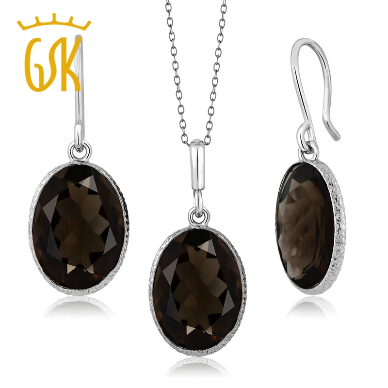 15 00 Ct Smokey кварцевые 10x14 овальные серьги с подвеской из стерлингового серебра