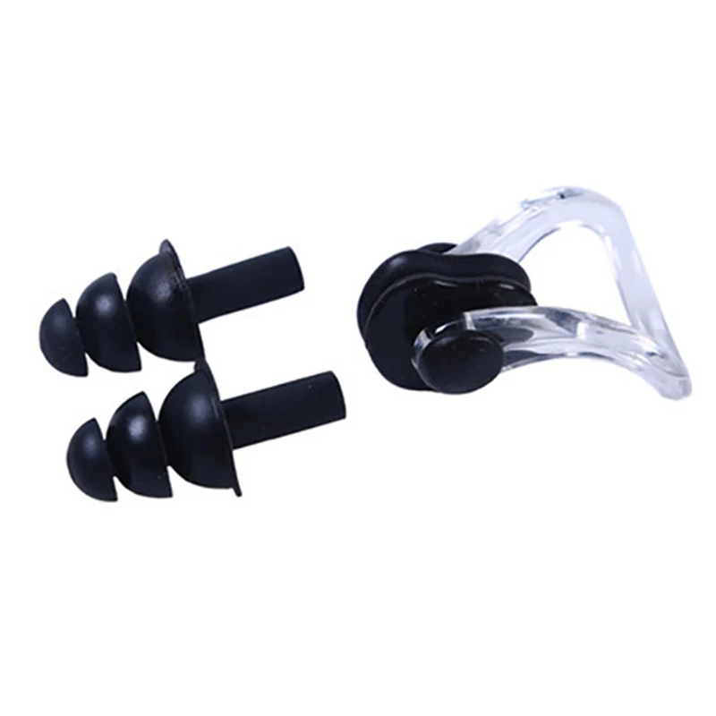 

Nose Clip Earplugs Set Surf Diving Swimming Pool Accessories For Adults Ear Plug Water Soft Waterproof Silicone SwimmingBlack