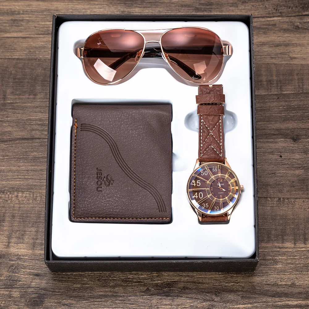 Mens Watches Minimalist Quartz Wrist Watch Card Holder Watches Sungalsses Men Gift Set Watch for Dad Husband Boy friend
