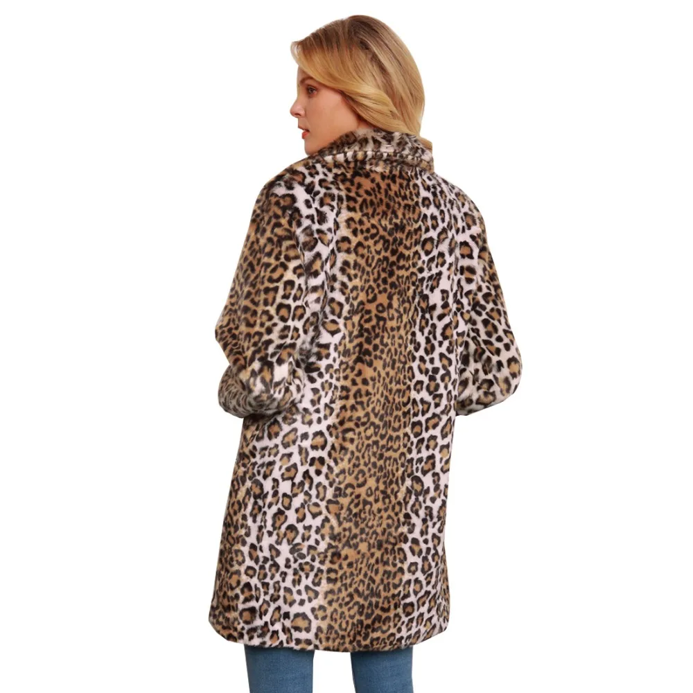 Зимнее женское леопардовое пальто средней длины, меховая куртка s, элегантные теплые пальто, утолщенная модная верхняя одежда, куртка из искусственного меха, новинка, S-XXL
