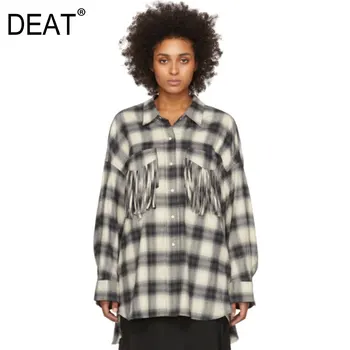 

DEAT new designs summer fashion women's clothes plaided tassels single breasted pocket shirt female blouse WL84201L