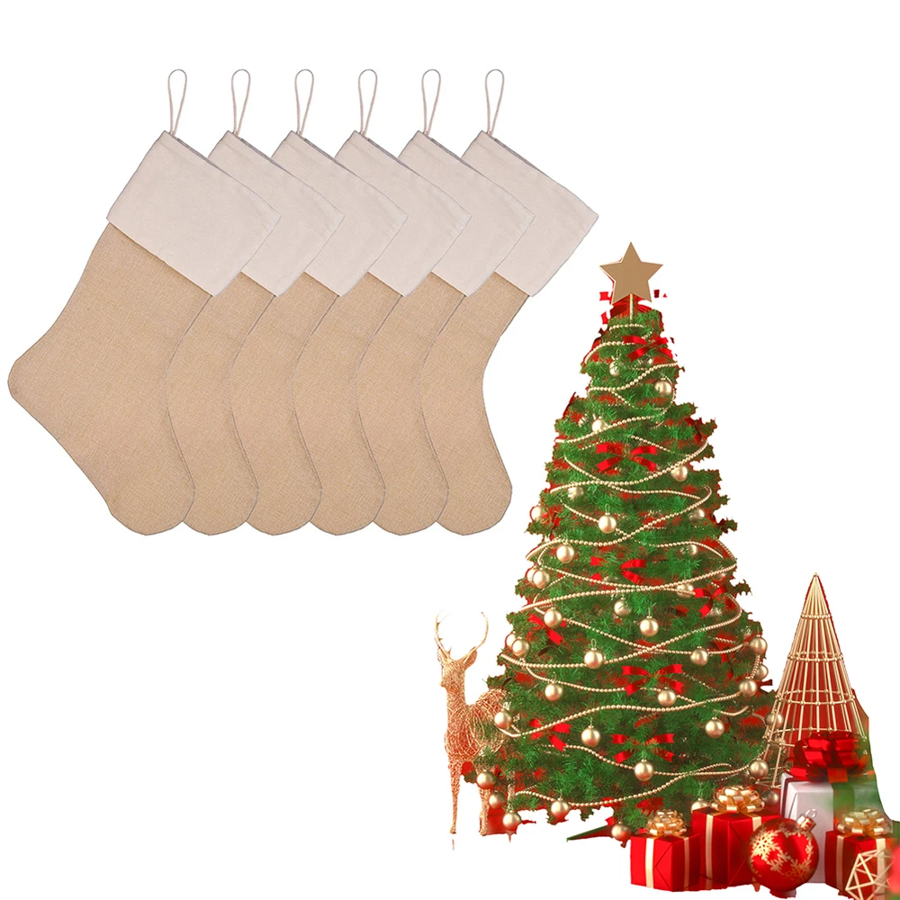 6 шт., Рождественский чулок, мешок деда мороза, подарки, женские зимние льняные теплые носки, Дамские девушки, подарок на Рождество/конфеты, коробка, чулок