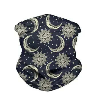 

FORUDESINGS Sun Moon Star Face Mandala Print Women Seamless Elastic Neck Gaiter Magic Scarf Headband Sun UV Protection Bandanas