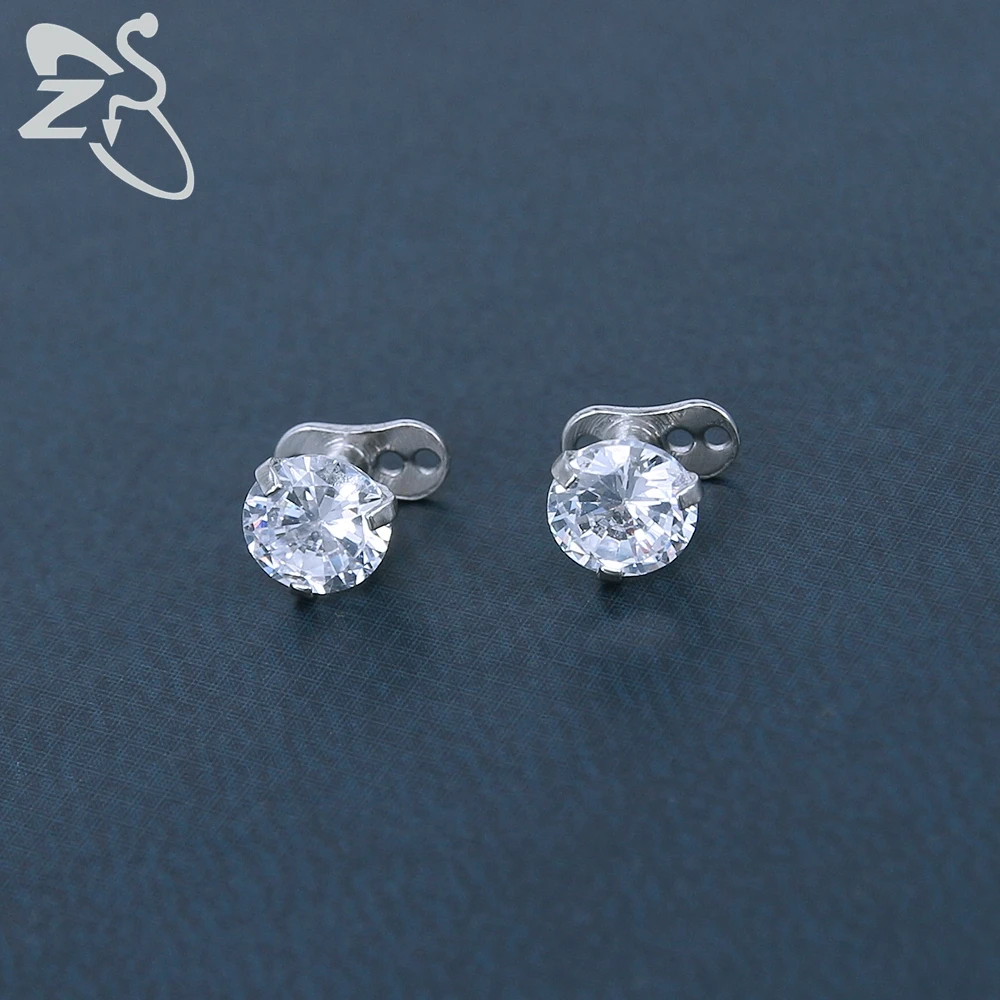 Body Piercing Jewelry ZS 2Pcs/lot CZ Crystal Round Skin Diver Dermal Piercings 316L Stainless Steel Micro Dermal Anchor