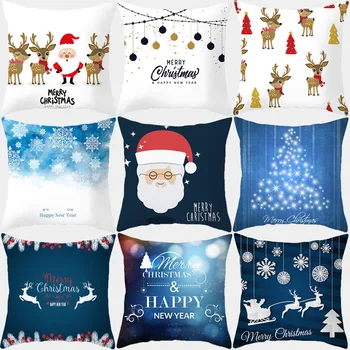 

Christmas Cushion Cover 45*45 Polyester Pillowcover Santa Claus Printed Pillowcase Decorative Pillows Sofa Cushions Home Decor