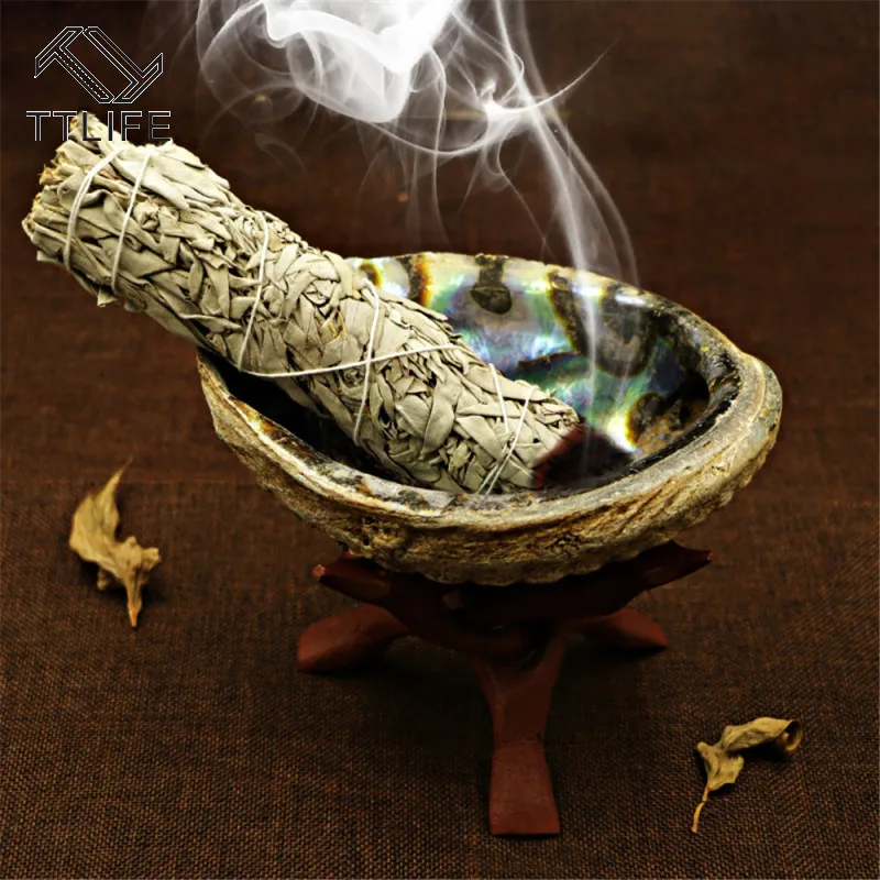 TTLIFE Abalone Shell Smudge Kit Wooden Tripod for White Sage Stick Room Purification Smoke Supplies Multifunction Home Decor