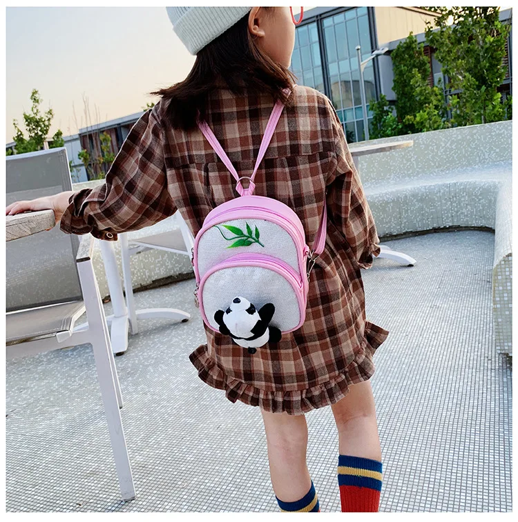 Mini PU leather Crossbody Bag for Little Girls Sequin Gillter School Handbags Teenagers Cute Panda Plush Backpack Pink Black Red (17)