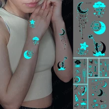 

Luminous Tatoo Transfer Waterproof Temporary Tattoo Sticker Neck Face Hand Moon Star Cloud Unicorn Butterfly Girl Glowing Tatto