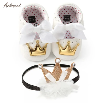 

ARLONEET Toddler Baby Girls Sequins Bowknot Fashion Toddler First Walkers Kid Shoes+Hairband 2Pcs Set Infant Cute Party Shoes