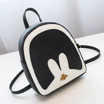 

Backpack Women 2020 Fashion Cartoon rabbit against color backpack Multi-Function Mini Purse School Bags PU Leather Travel bag