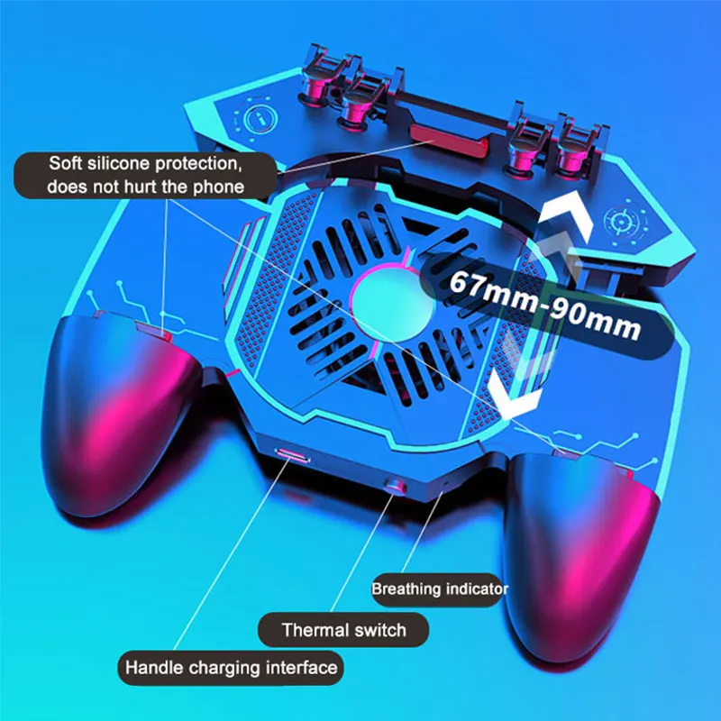 New PUBG Gamepad Grip With Portable Charger Cooling Fan For PUBG Mobile Controller Six Finger L1R1