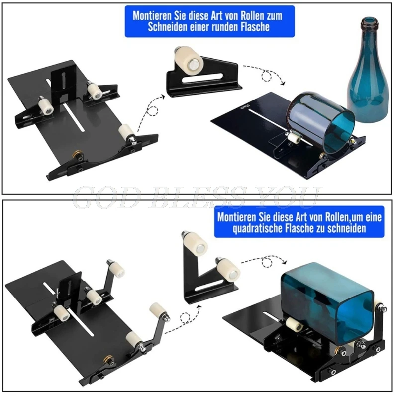 Glass Bottle Cutter Kit Cutting Tool Upgrade Version Square and Round Wine Beer Glass Sculptures Cutter for DIY Glass Cutting Machine Metal Pad Bottle