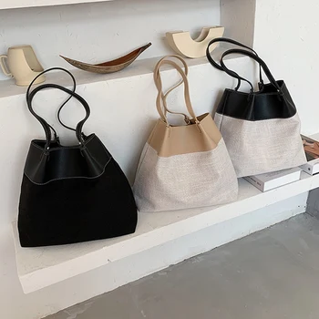 

Straw Women's Stitching Woven Bag Fashion New Large-Capacity Shoulder Bag Shopping Bag Leisure Beach Bag