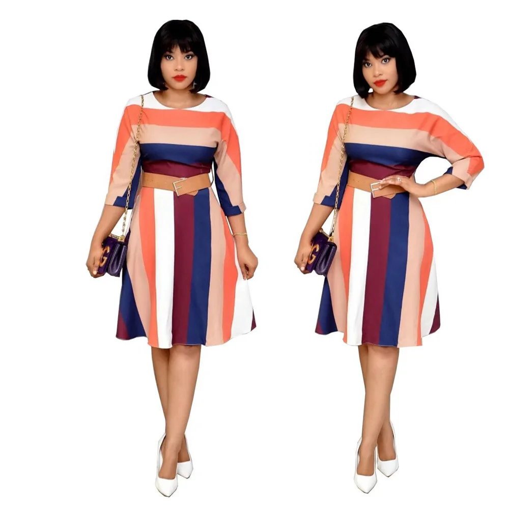 Striped African Dresses For Women New Style Plus Size Clothes Ladies Cute Dress Ropa Dama Fashion African Clothing