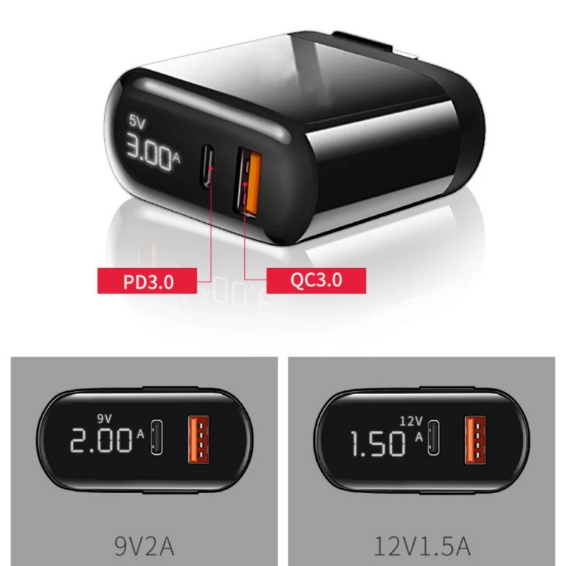 Настенное USB быстрое зарядное устройство с двумя портами цифровой дисплей 3 0 PD