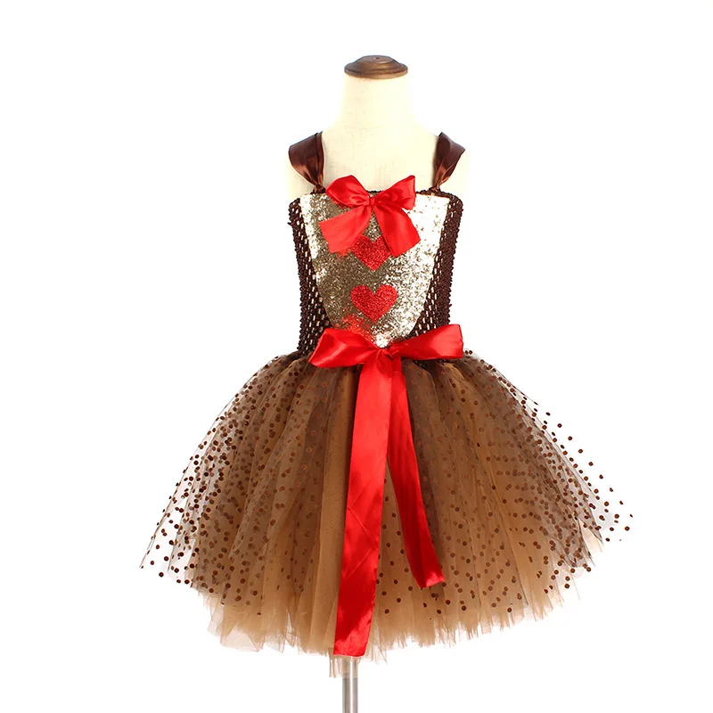 Girls Reindeer Christmas Costume XMAS Kids Rudolph the Red Nose Reindeer Fancy Tutu Dress with Headband Pageant Party Dress