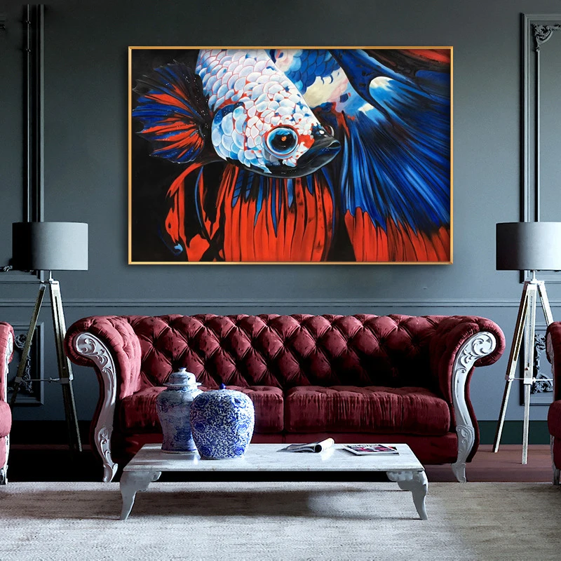

R&GART Handpainted High Quality Goldfish Oil Paint On Canvas Art Oil Painting Gift Home Decor Living Room Wall Adornment Picture