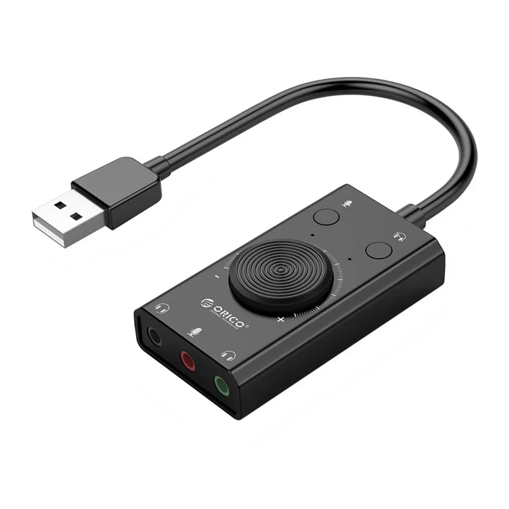 Portable USB External Sound Card Microphone Earphone Headphone 2 in 1 With 3 Port Output Volume Adjustable For Windows Mac Linux
