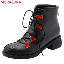 MORAZORA botas para moto de pu con punta redonda, zapatos informales con cordones, cómodos, con hebilla y cremallera, para otoño, 2020