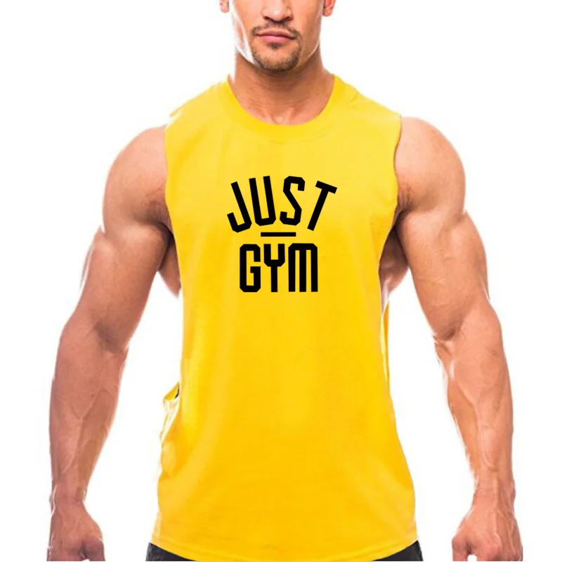 Бренд Just Gym, майка для фитнеса с заниженной проймой, мужская спортивная одежда, майка для бодибилдинга, майка без рукавов, майка для тренировок - Цвет: yellow155