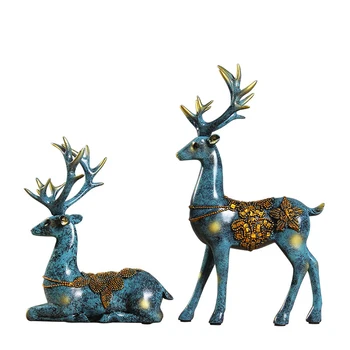 

Nordic Couple Deer Statue Resin Abstract Animal Figurine Home Decoration Accessories Character Sculpture Desktop Crafts