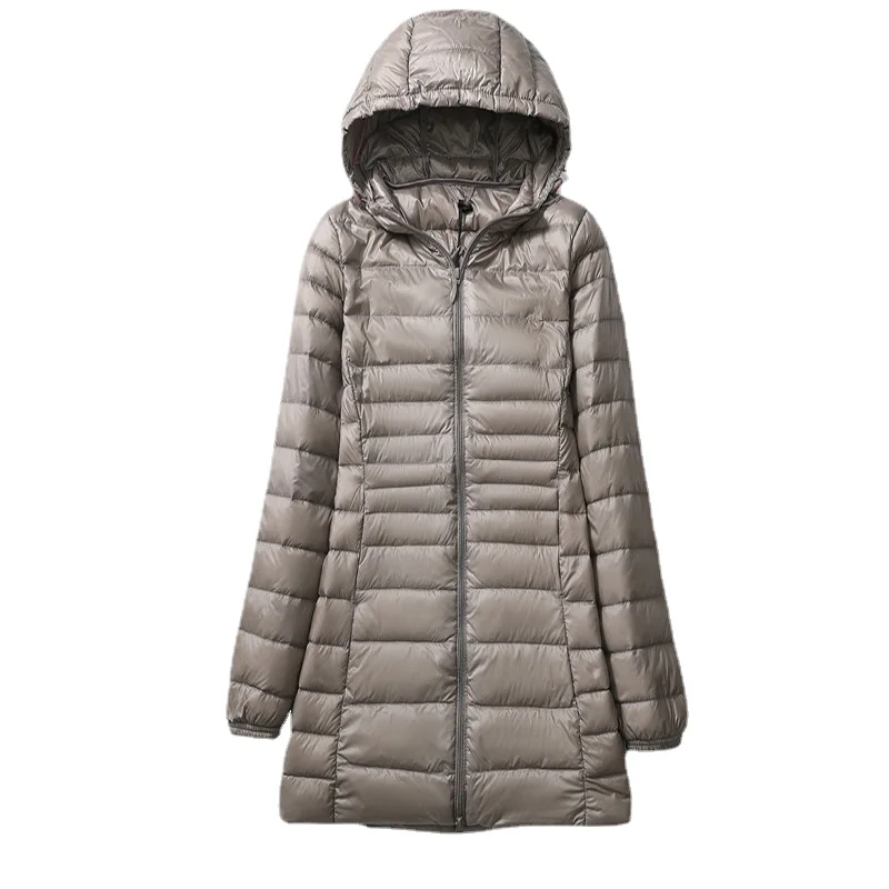 

7XL Plus Size Autumn Women Hooded Long Jacket Portable Ultra Light Duck Down Female Overcoat Ultra Light Slim Solid Jackets Coat