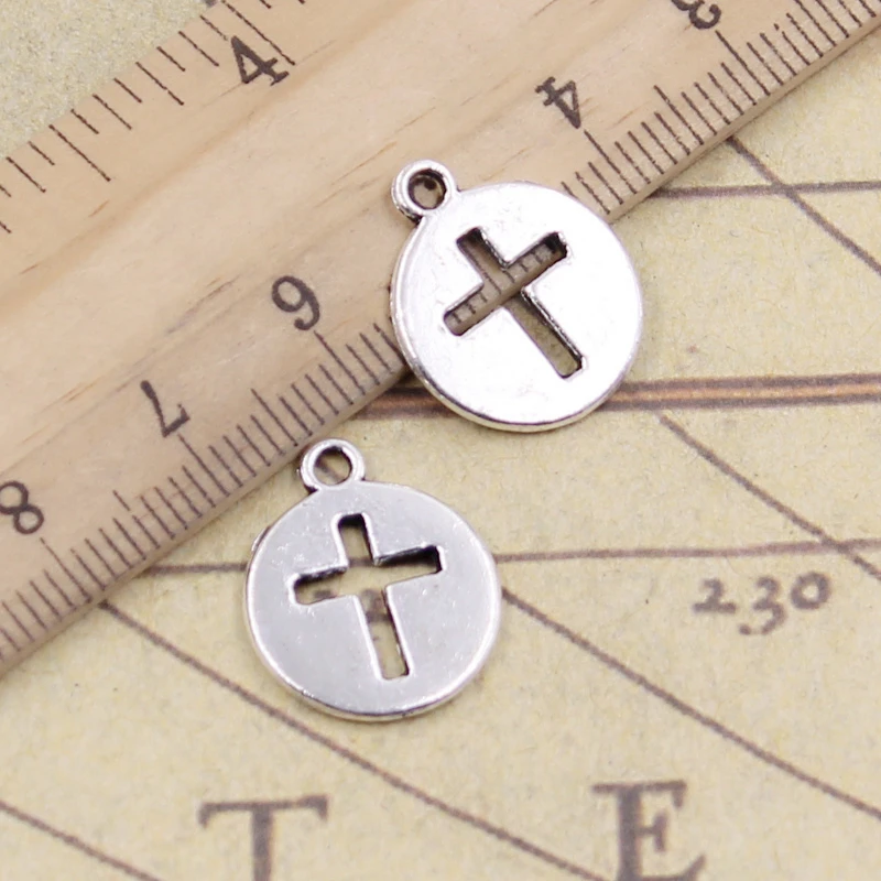 20pcs Charms Cross Cut Out 18x15mm Tibetan Bronze Silver Color Pendants Antique Jewelry Making DIY Handmade Craft