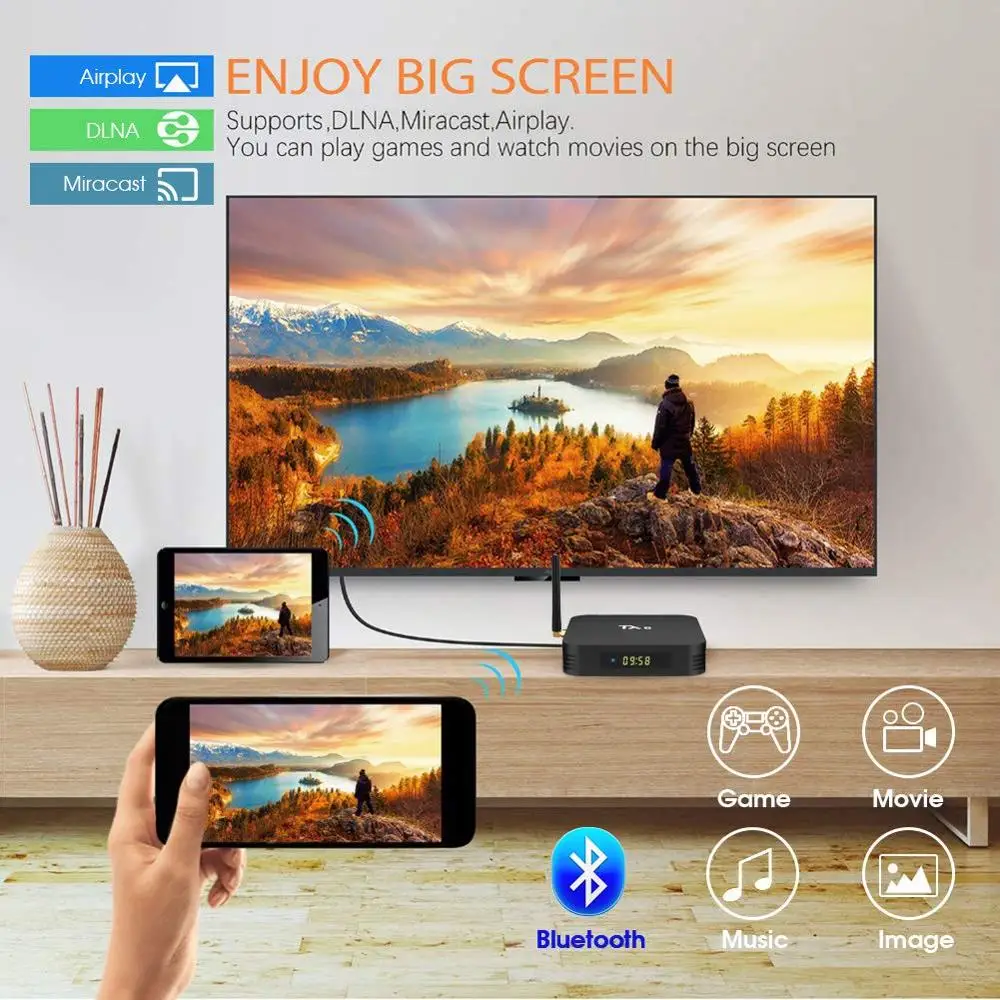 TX6 Android 9,0 ТВ коробка 4 GB 64 GB 2,4/5G Wi-Fi Allwinner H6 4 ядра Smart ТВ коробка USD3.0 BT4.1 4 K HD Поддержка Google плеер Youtube