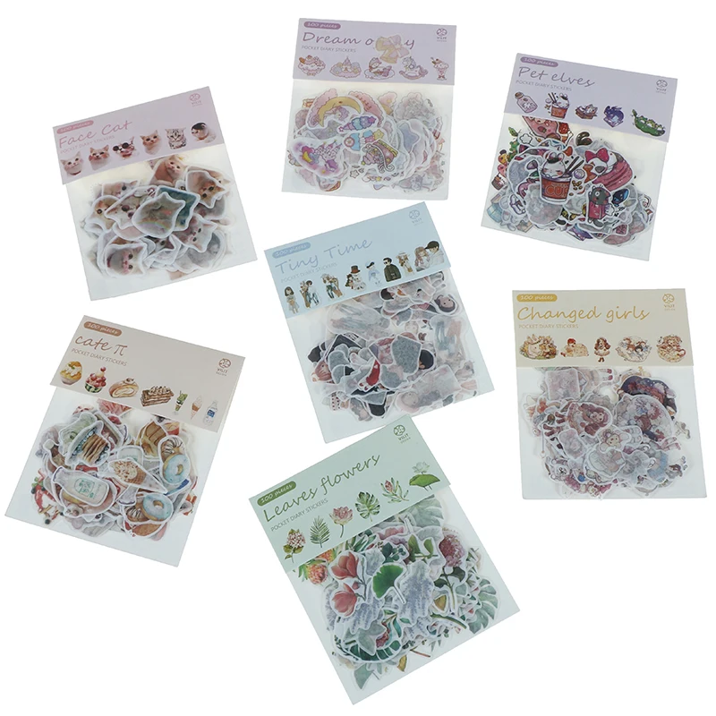 

100pcs/pack Cat Flower Diary Memo Stickers Pack Kawaii Scrapbooking Stickers Drop Shipping