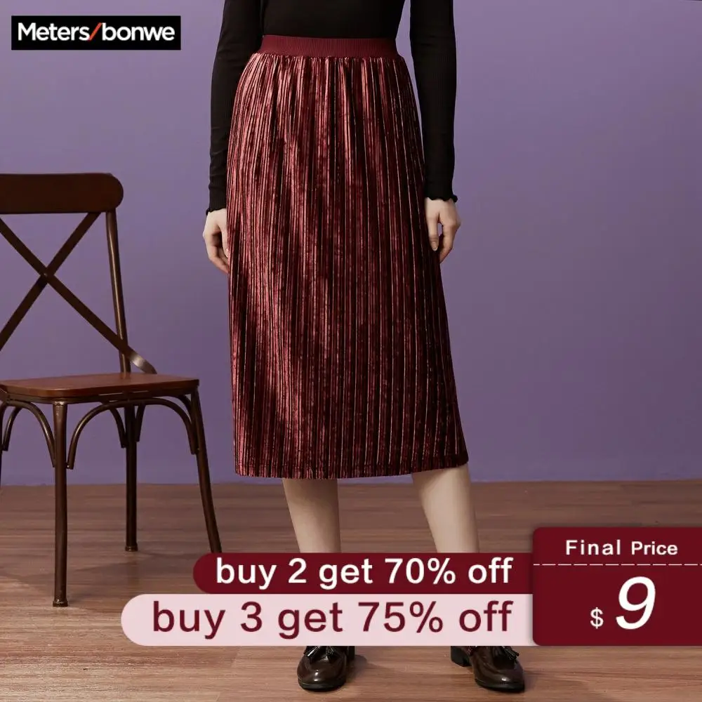 

Metersbonwe brand flannel women's chic Mid-length skirt spring 2019 Elegant retro High waist skirt