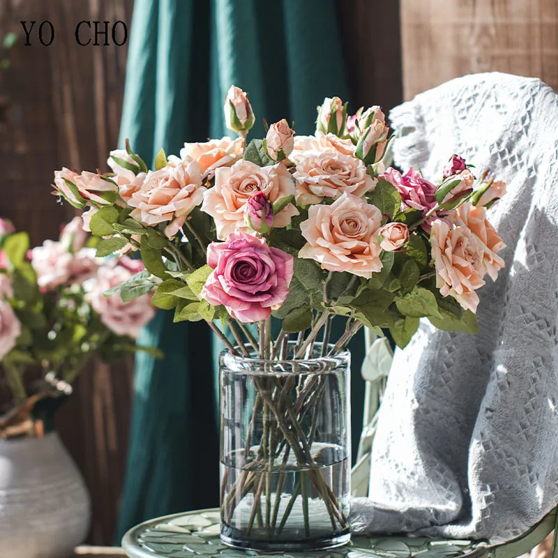 Wedding Bouquets Artificial Rose Flowers 5PCS/Lot Pink Silk Rose Wedding Bouquet Flowers Mariage DIY Bride Bridesmaids Artificial Flowers Milk White Rose Bouquets