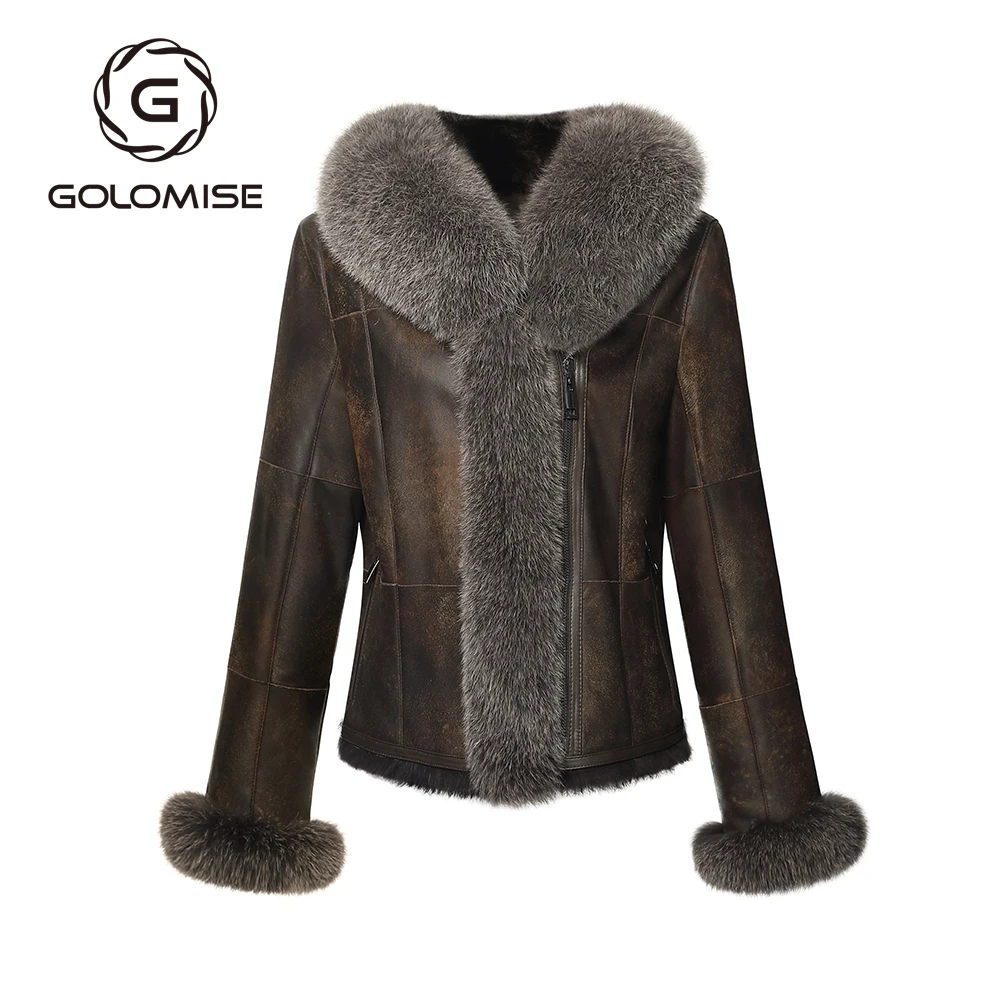 Женское винтажное пальто Golomise из натуральной овчины/куртка с подкладкой