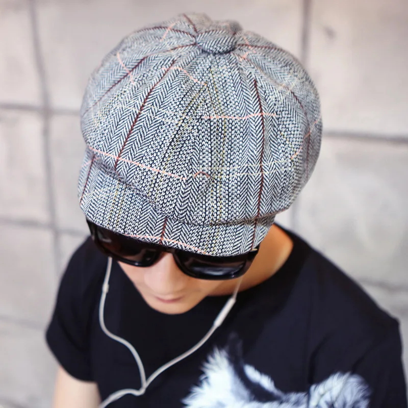 High Quality Flat Octagonal Golf Driving Hat Accessories Vintage Men's Cotton Blend Striped Cabbie Newsboy Caps